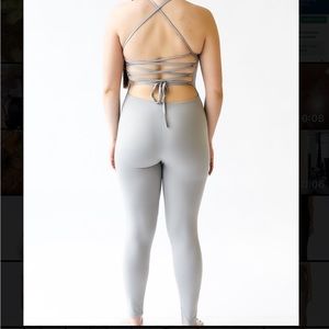 Grey Criss-cross open back bodycon jumpsuit